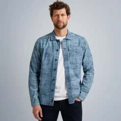 PME Legend Tops*Long Sleeve Shirt Print Vinai Ctn Chambray Blue