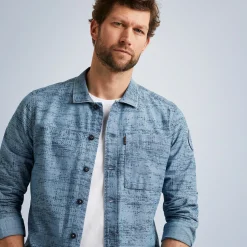 PME Legend Tops*Long Sleeve Shirt Print Vinai Ctn Chambray Blue