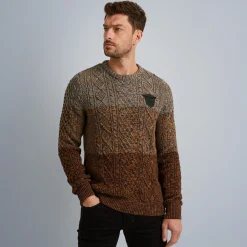PME Legend Tops*Pullover With Cable Pattern Brown
