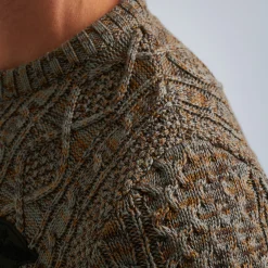 PME Legend Tops*Pullover With Cable Pattern Brown