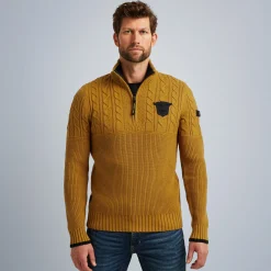 PME Legend Tops*Pullover With Half Zipper Brown