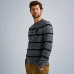 PME Legend Tops*Pullover With Knitted-In Textures Blue