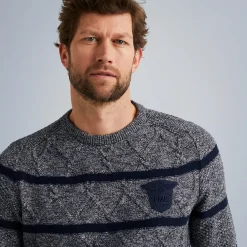 PME Legend Tops*Pullover With Knitted-In Textures Blue
