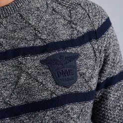 PME Legend Tops*Pullover With Knitted-In Textures Blue