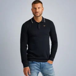PME Legend Tops*Pullover With Polo Collar Blue