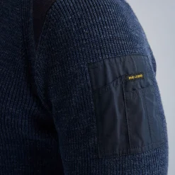 PME Legend Tops*Rib Knit Pullover With Cargo Pocket Blue