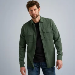 PME Legend Tops*Shirt With Herringbone Texture Green