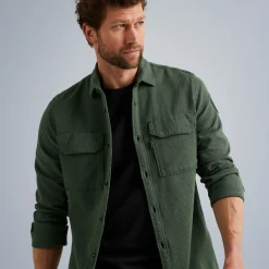 PME Legend Tops*Shirt With Herringbone Texture Green