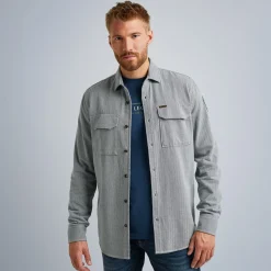 PME Legend Tops*Shirt With Herringbone Texture Blue