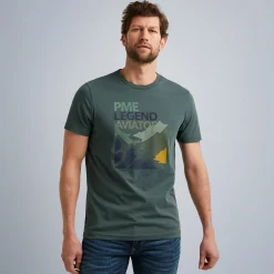 PME Legend Tops*T-Shirt In Jersey With Artwork Green